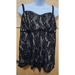 Torrid Black Lace Camisole With Adjustable Straps & Back Zip babydoll whimsigoth